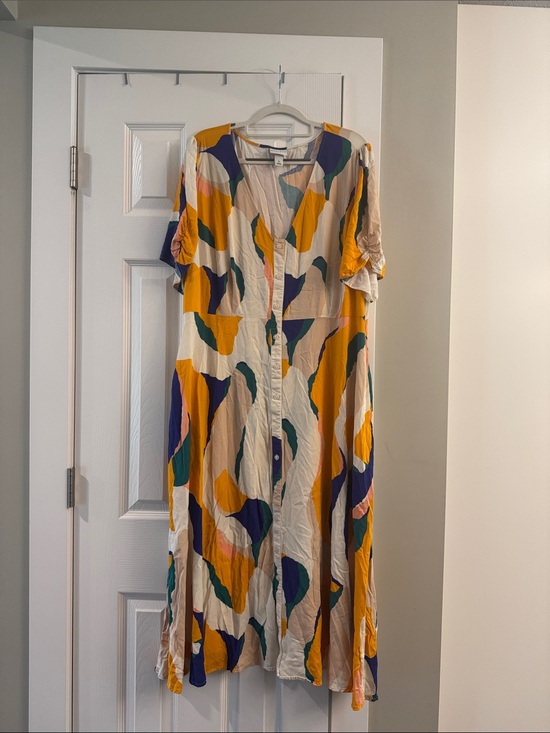 Ava & Viv Dresses & Skirts - Ava & Viv Abstract Button-Front Maxi Dress in Yellow, Purple, Green, Cream